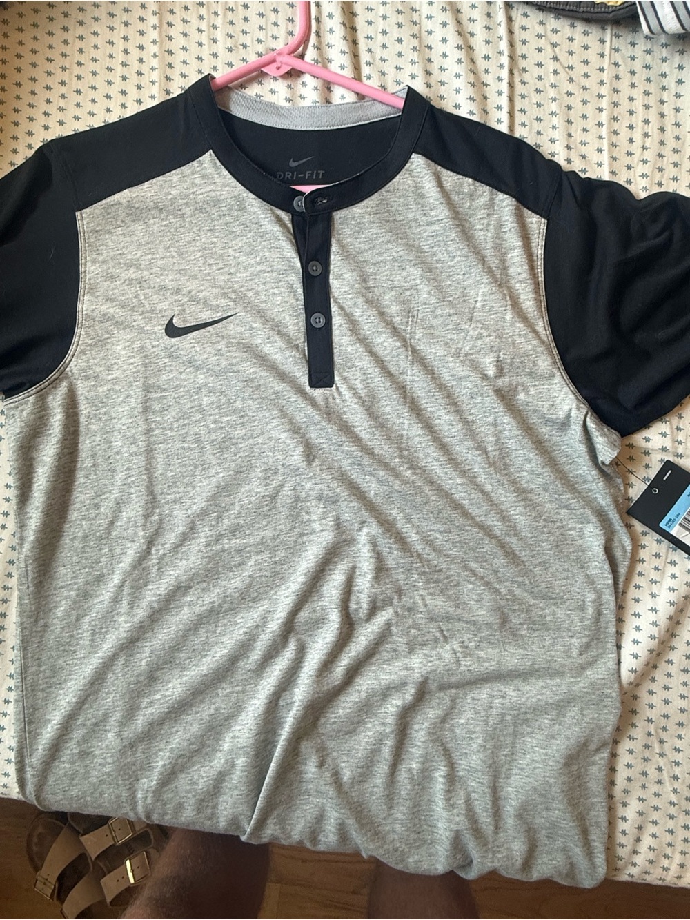 Nike Men’s Grey and Black Dri-FIT Henley Button-Up Athletic Shirt